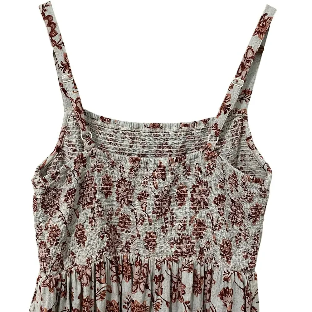 Old Navy Smocked Floral Midi Dress Womens S Pink Gray Adjustable Straps - Picture 5 of 8